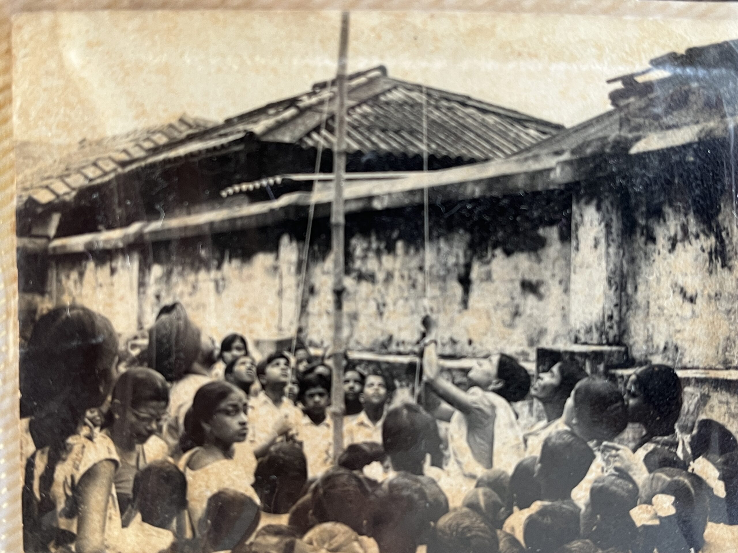 Flag hoisting at the school near the farm